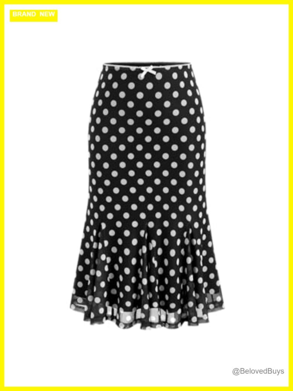 Women's Polka Dot Midi Skirt Bowknot Sheer Mesh A-Line Ruffled Hem